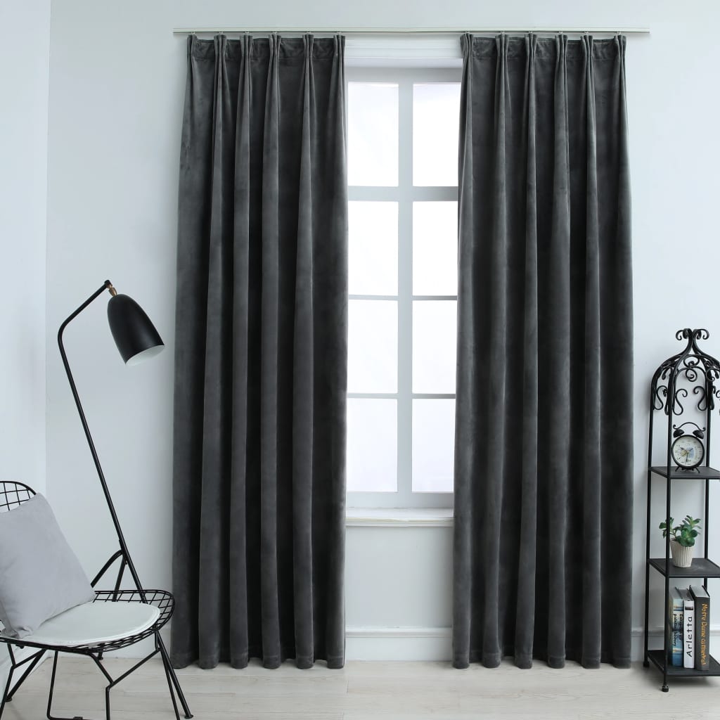Blackout Curtains 2 pcs with Hooks Velvet Anthracite 140x175 cm- Curtains & Drapes - HomeShopIreland - Home Shop Ireland - Curtains & Drapes - Blackout Curtains 2 pcs with Hooks Velvet Anthracite 140x175 cm