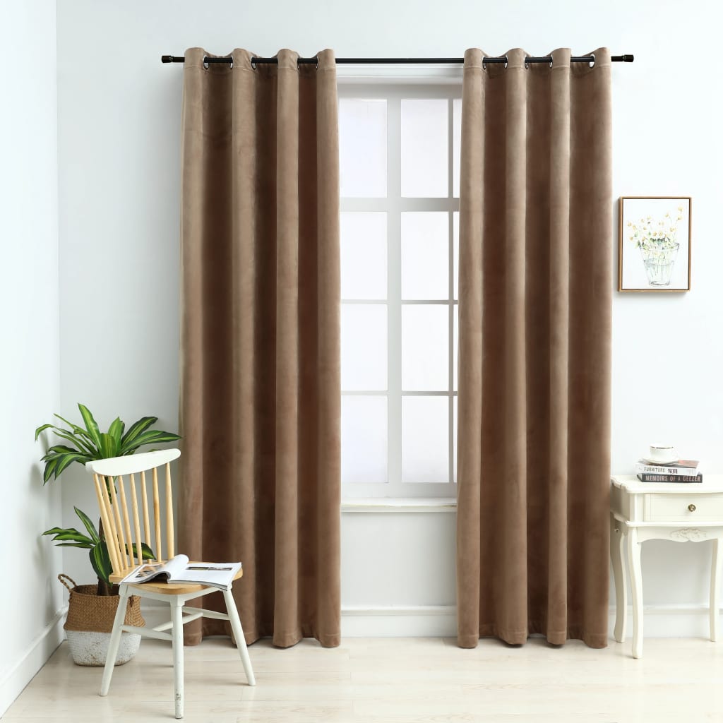 Blackout Curtains with Rings 2 pcs Velvet Beige 140x175 cm- Curtains & Drapes - HomeShopIreland - Home Shop Ireland - Curtains & Drapes - Blackout Curtains with Rings 2 pcs Velvet Beige 140x175 cm