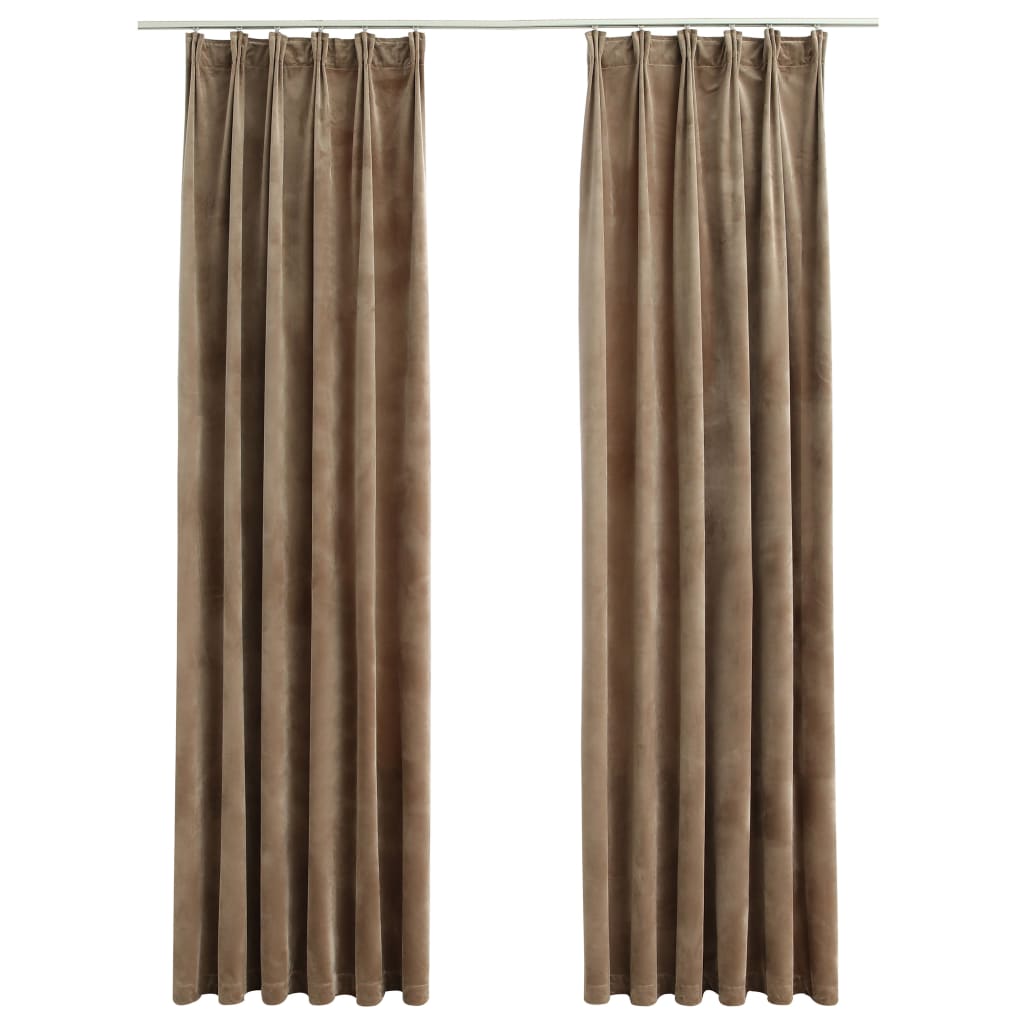 Blackout Curtains 2 pcs with Hooks Velvet Beige 140x245 cm- Curtains & Drapes - HomeShopIreland - Home Shop Ireland - Curtains & Drapes - Blackout Curtains 2 pcs with Hooks Velvet Beige 140x245 cm