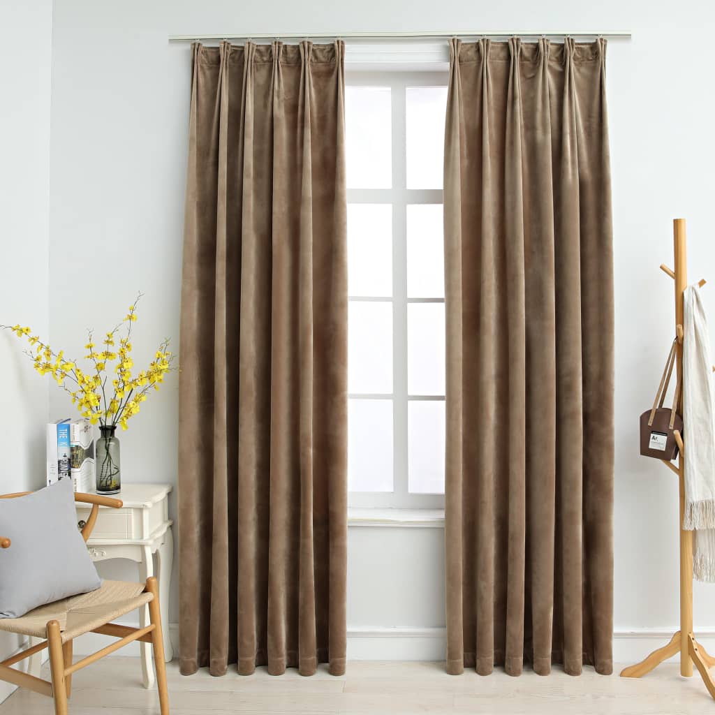 Blackout Curtains 2 pcs with Hooks Velvet Beige 140x245 cm- Curtains & Drapes - HomeShopIreland - Home Shop Ireland - Curtains & Drapes - Blackout Curtains 2 pcs with Hooks Velvet Beige 140x245 cm
