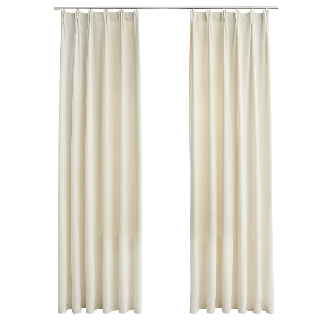 Blackout Curtains 2 pcs with Hooks Velvet Cream 140x175 cm- Curtains & Drapes - HomeShopIreland - Home Shop Ireland - Curtains & Drapes - Blackout Curtains 2 pcs with Hooks Velvet Cream 140x175 cm