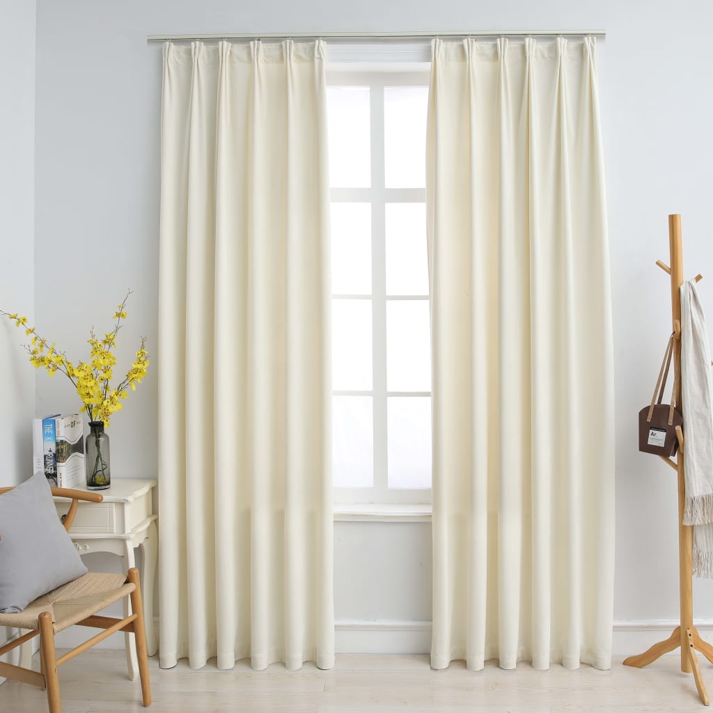 Blackout Curtains 2 pcs with Hooks Velvet Cream 140x175 cm- Curtains & Drapes - HomeShopIreland - Home Shop Ireland - Curtains & Drapes - Blackout Curtains 2 pcs with Hooks Velvet Cream 140x175 cm