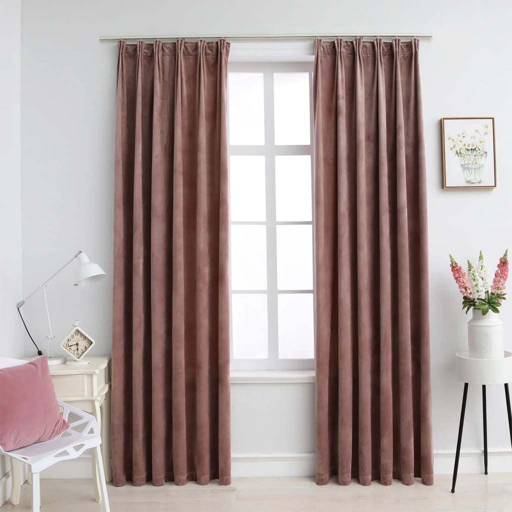 Blackout Curtains 2pcs with Hooks Velvet Antique Pink 140x175cm- Curtains & Drapes - HomeShopIreland - Home Shop Ireland - Curtains & Drapes - Blackout Curtains 2pcs with Hooks Velvet Antique Pink 140x175cm