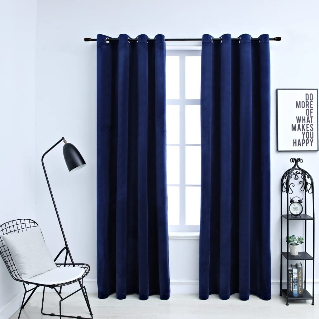 Blackout Curtains with Rings 2 pcs Velvet Dark Blue 140x175 cm- Curtains & Drapes - HomeShopIreland - Home Shop Ireland - Curtains & Drapes - Blackout Curtains with Rings 2 pcs Velvet Dark Blue 140x175 cm