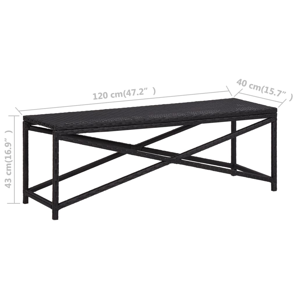 Garden Bench 120 cm Poly Rattan Black- Outdoor Benches - HomeShopIreland - Home Shop Ireland - Outdoor Benches - Garden Bench 120 cm Poly Rattan Black