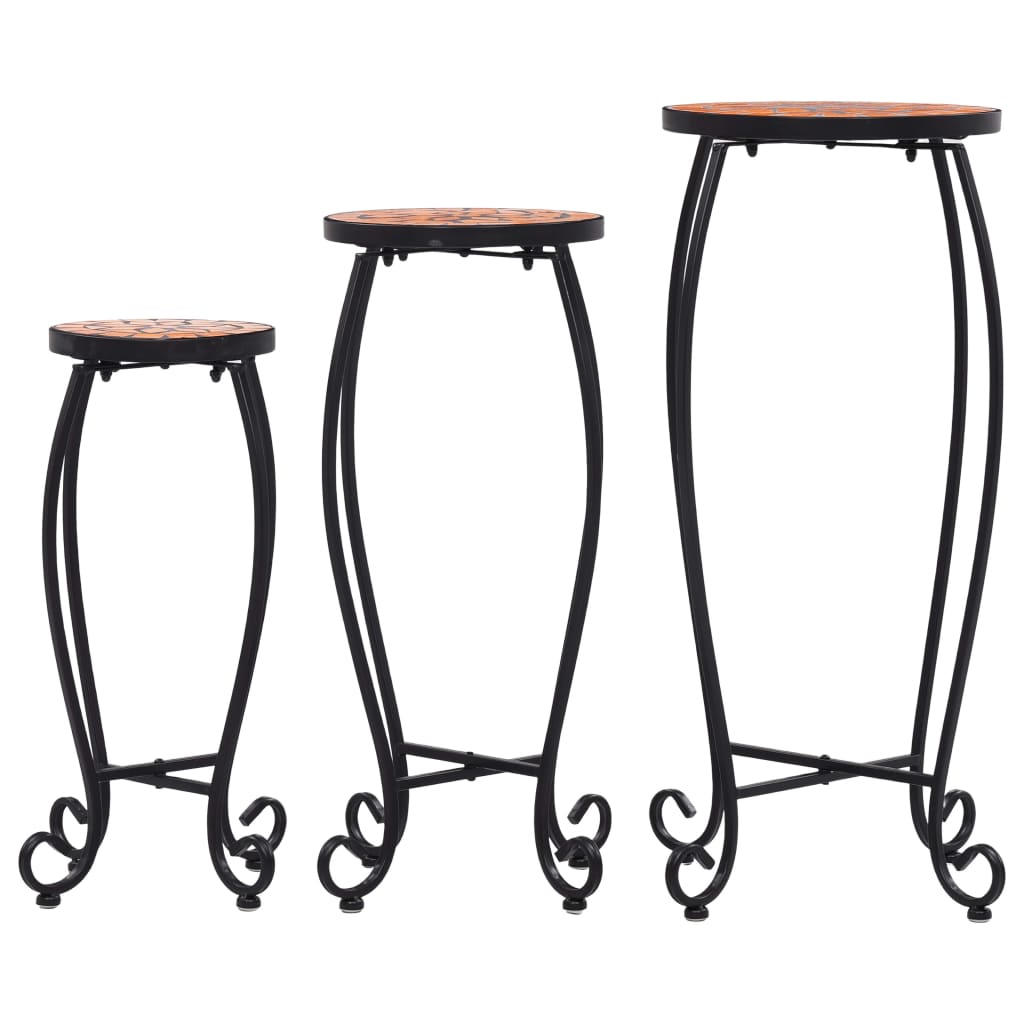 Mosaic Tables 3 pcs Terracotta Ceramic- Plant Stands - HomeShopIreland - Home Shop Ireland - Plant Stands - Mosaic Tables 3 pcs Terracotta Ceramic