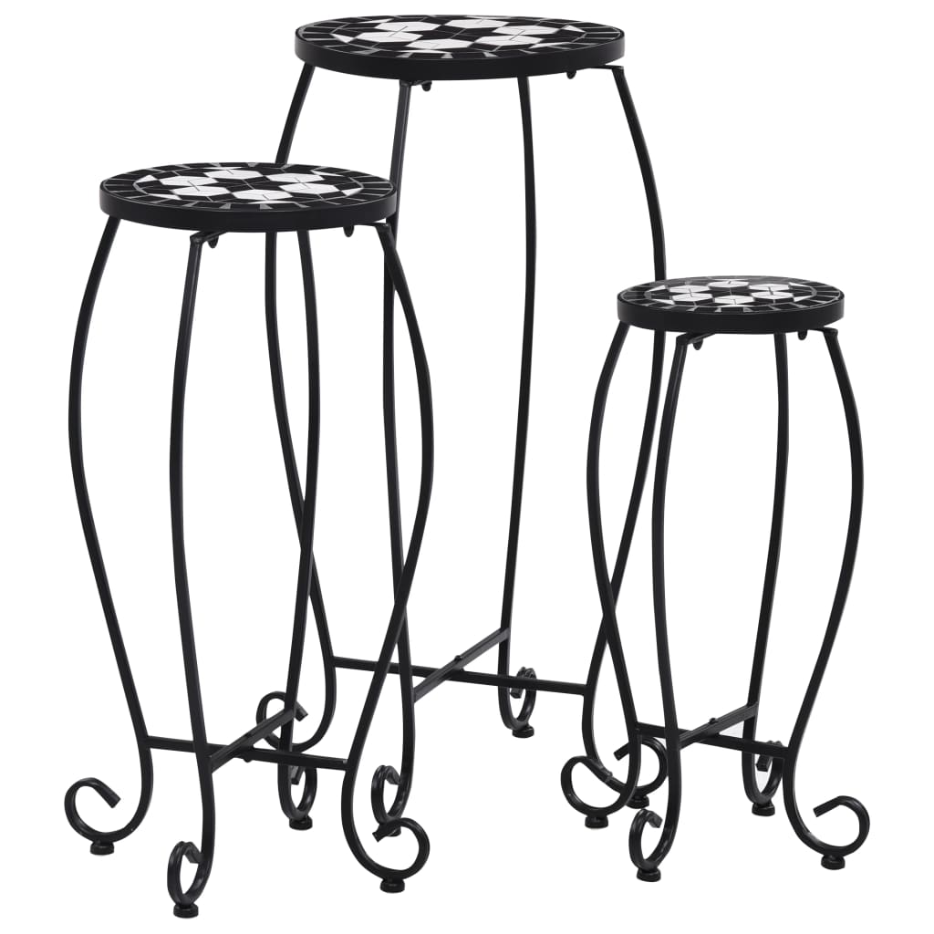 Mosaic Tables 3 pcs Black and White Ceramic- Plant Stands - HomeShopIreland - Home Shop Ireland - Plant Stands - Mosaic Tables 3 pcs Black and White Ceramic