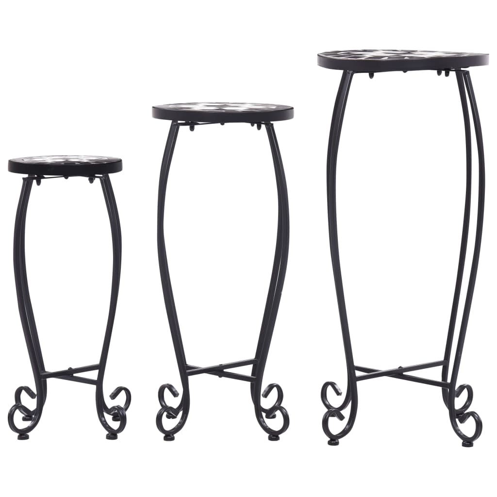 Mosaic Tables 3 pcs Black and White Ceramic- Plant Stands - HomeShopIreland - Home Shop Ireland - Plant Stands - Mosaic Tables 3 pcs Black and White Ceramic