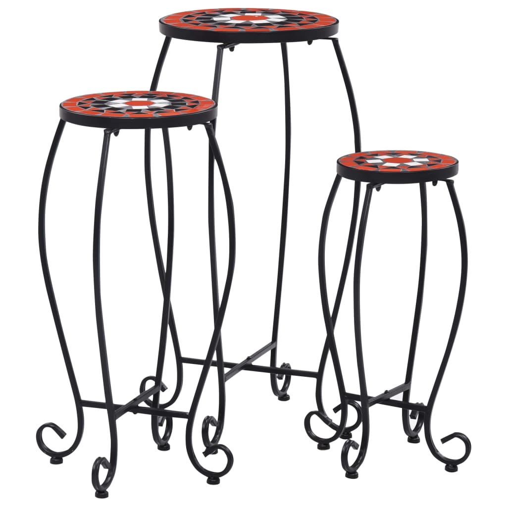 Mosaic Tables 3 pcs Terracotta and White Ceramic- Plant Stands - HomeShopIreland - Home Shop Ireland - Plant Stands - Mosaic Tables 3 pcs Terracotta and White Ceramic