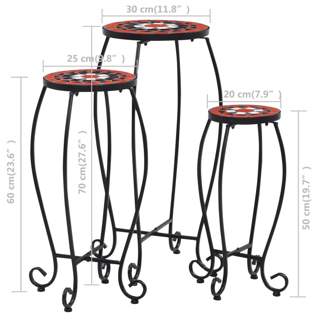 Mosaic Tables 3 pcs Terracotta and White Ceramic- Plant Stands - HomeShopIreland - Home Shop Ireland - Plant Stands - Mosaic Tables 3 pcs Terracotta and White Ceramic