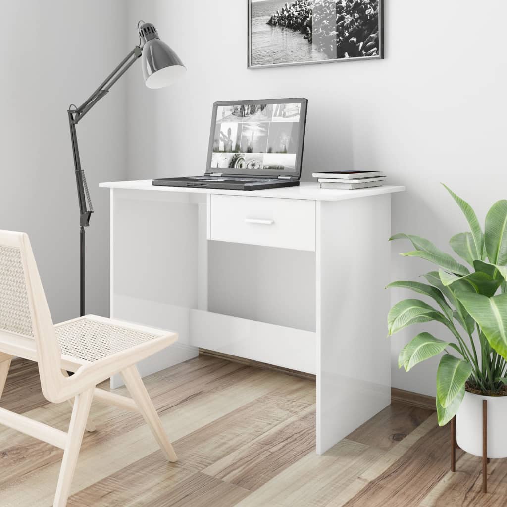 Desk High Gloss White 100x50x76 cm Chipboard- Desks - HomeShopIreland - Home Shop Ireland - Desks - Desk High Gloss White 100x50x76 cm Chipboard