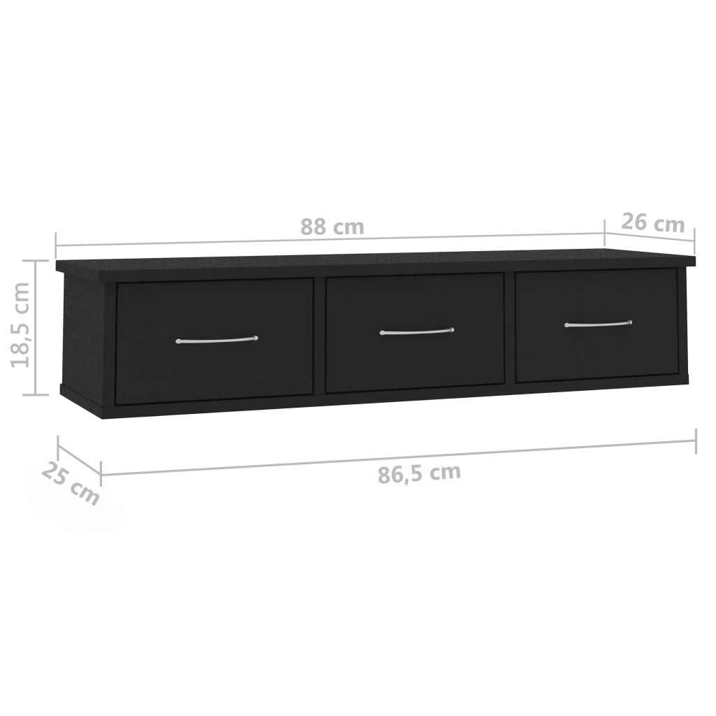Wall-mounted Drawer Shelf Black 88x26x18.5 cm Chipboard- Wall Shelves & Ledges - HomeShopIreland - Home Shop Ireland - Wall Shelves & Ledges - Wall-mounted Drawer Shelf Black 88x26x18.5 cm Chipboard
