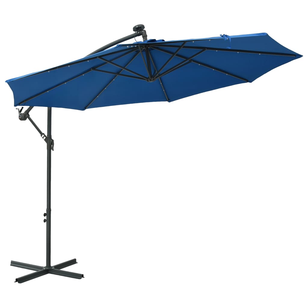 Cantilever Umbrella with LED Lights and Steel Pole 300 cm Azure- Outdoor Umbrellas & Sunshades - HomeShopIreland - Home Shop Ireland - Outdoor Umbrellas & Sunshades - Cantilever Umbrella with LED Lights and Steel Pole 300 cm Azure
