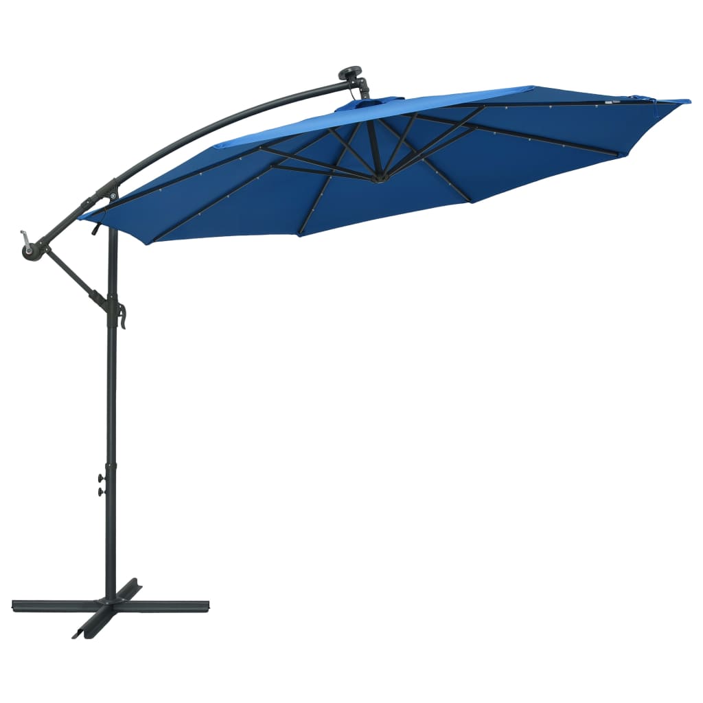 Cantilever Umbrella with LED Lights and Steel Pole 300 cm Azure- Outdoor Umbrellas & Sunshades - HomeShopIreland - Home Shop Ireland - Outdoor Umbrellas & Sunshades - Cantilever Umbrella with LED Lights and Steel Pole 300 cm Azure