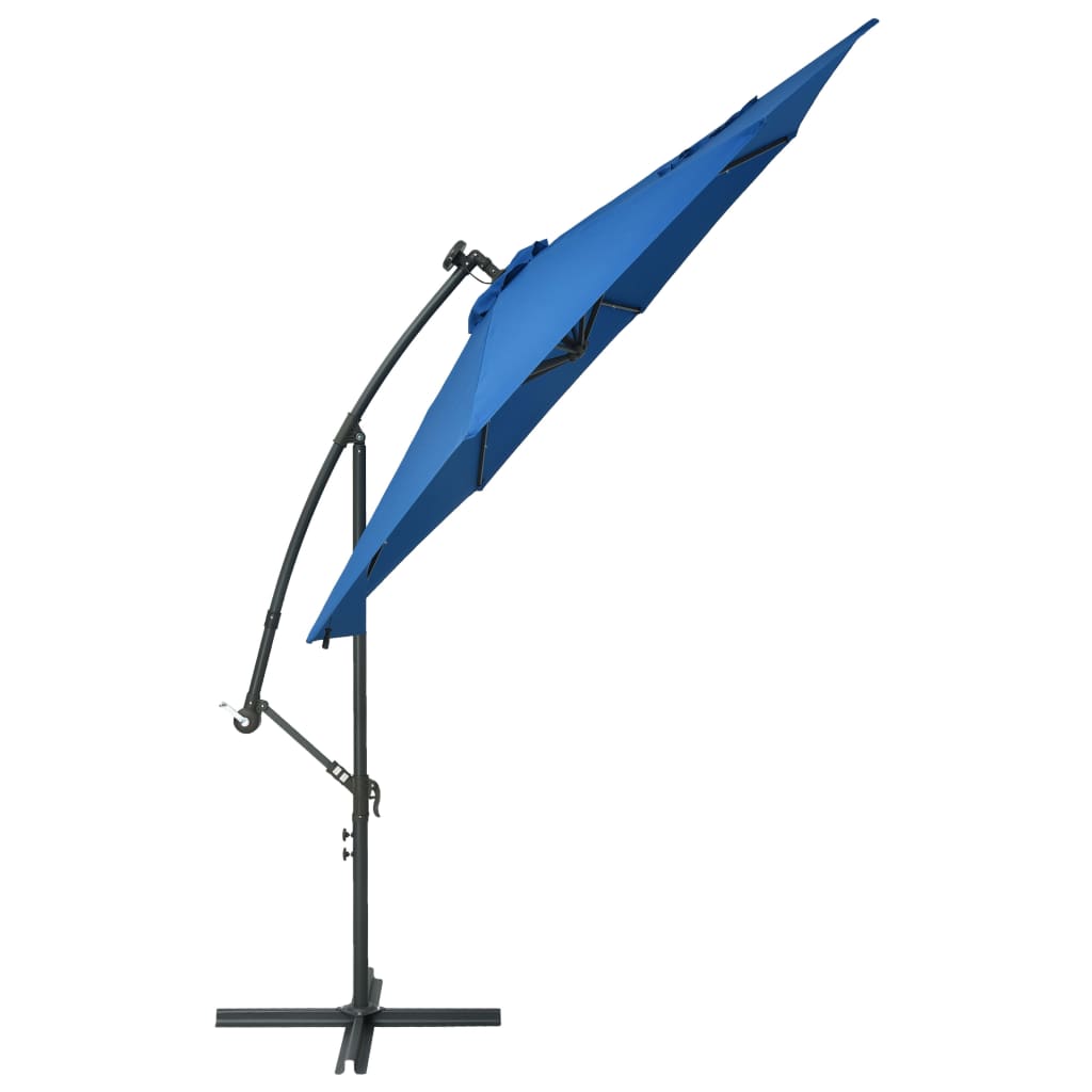 Cantilever Umbrella with LED Lights and Steel Pole 300 cm Azure- Outdoor Umbrellas & Sunshades - HomeShopIreland - Home Shop Ireland - Outdoor Umbrellas & Sunshades - Cantilever Umbrella with LED Lights and Steel Pole 300 cm Azure