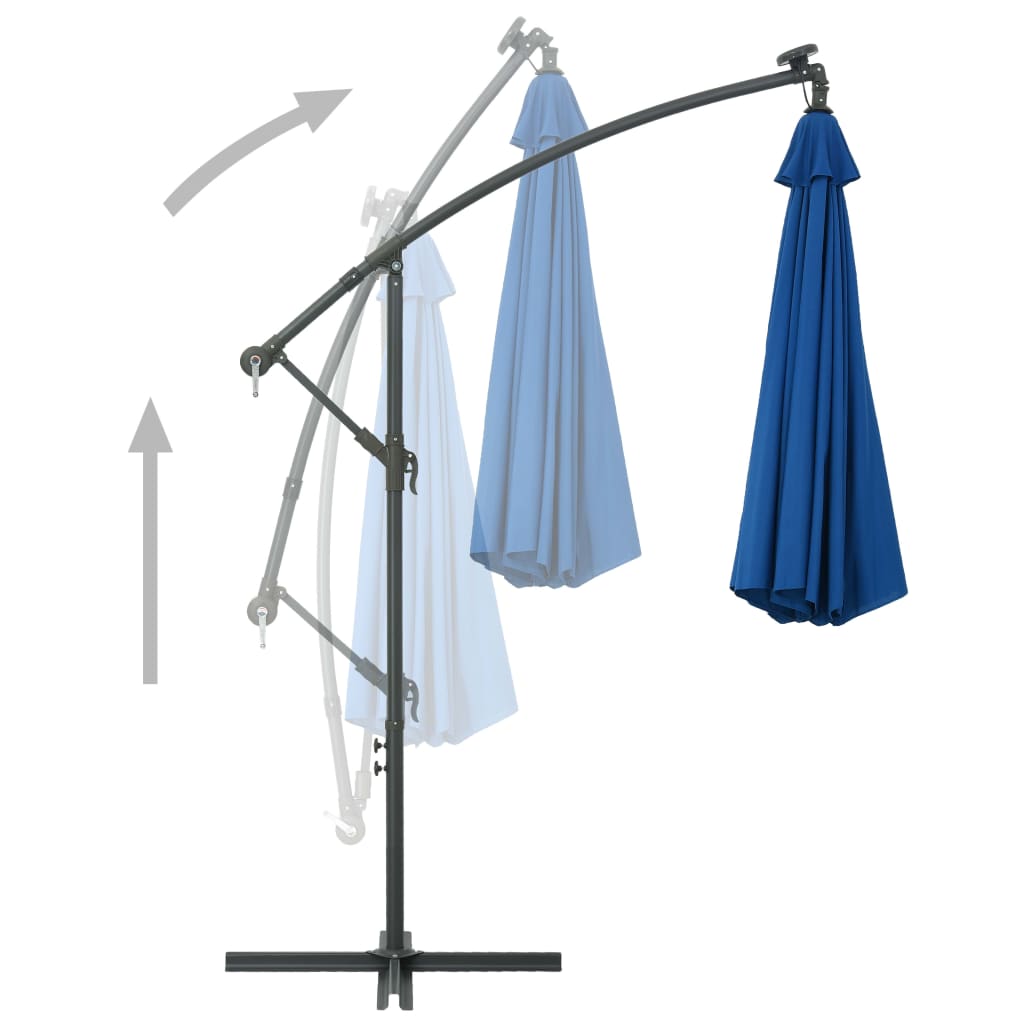 Cantilever Umbrella with LED Lights and Steel Pole 300 cm Azure- Outdoor Umbrellas & Sunshades - HomeShopIreland - Home Shop Ireland - Outdoor Umbrellas & Sunshades - Cantilever Umbrella with LED Lights and Steel Pole 300 cm Azure