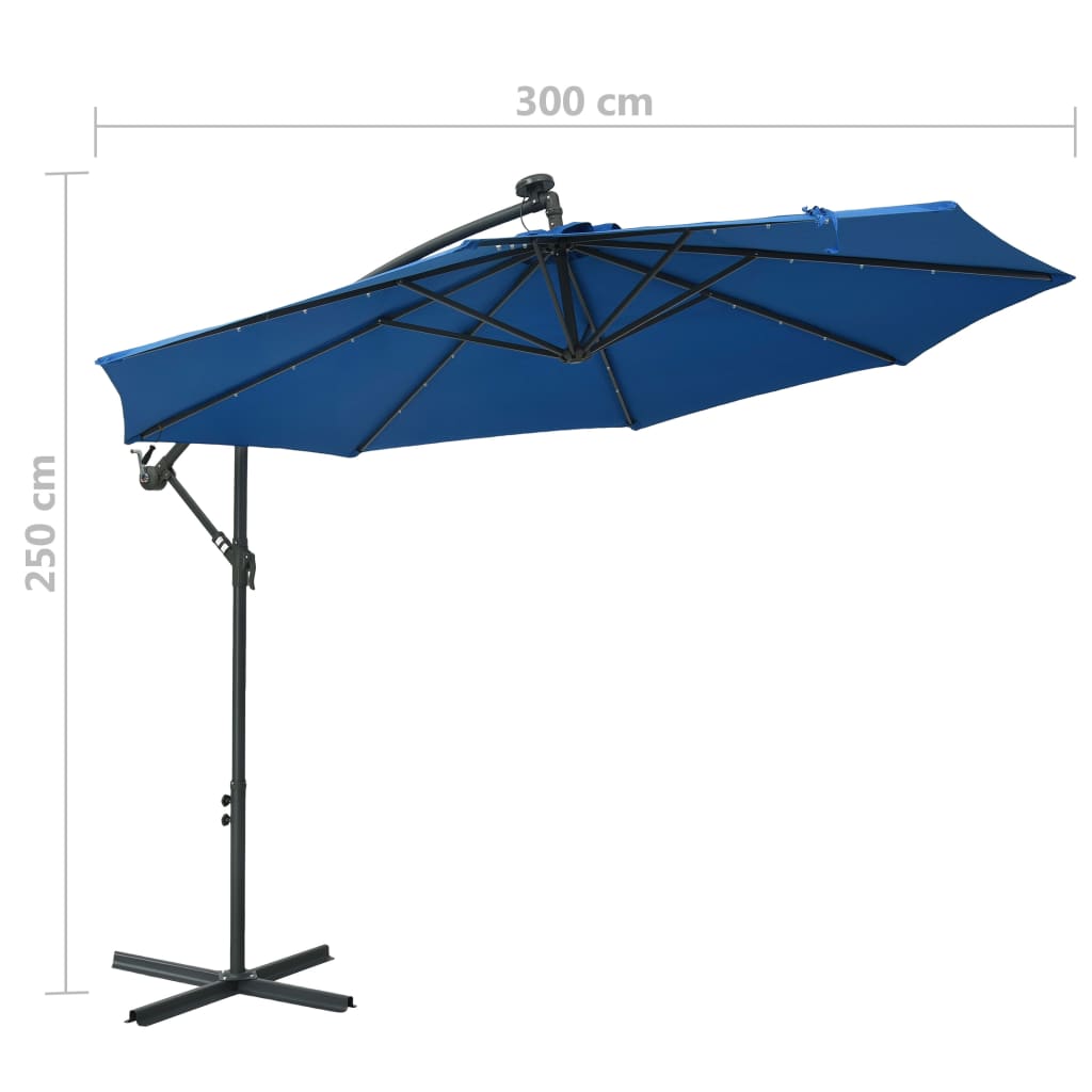 Cantilever Umbrella with LED Lights and Steel Pole 300 cm Azure- Outdoor Umbrellas & Sunshades - HomeShopIreland - Home Shop Ireland - Outdoor Umbrellas & Sunshades - Cantilever Umbrella with LED Lights and Steel Pole 300 cm Azure