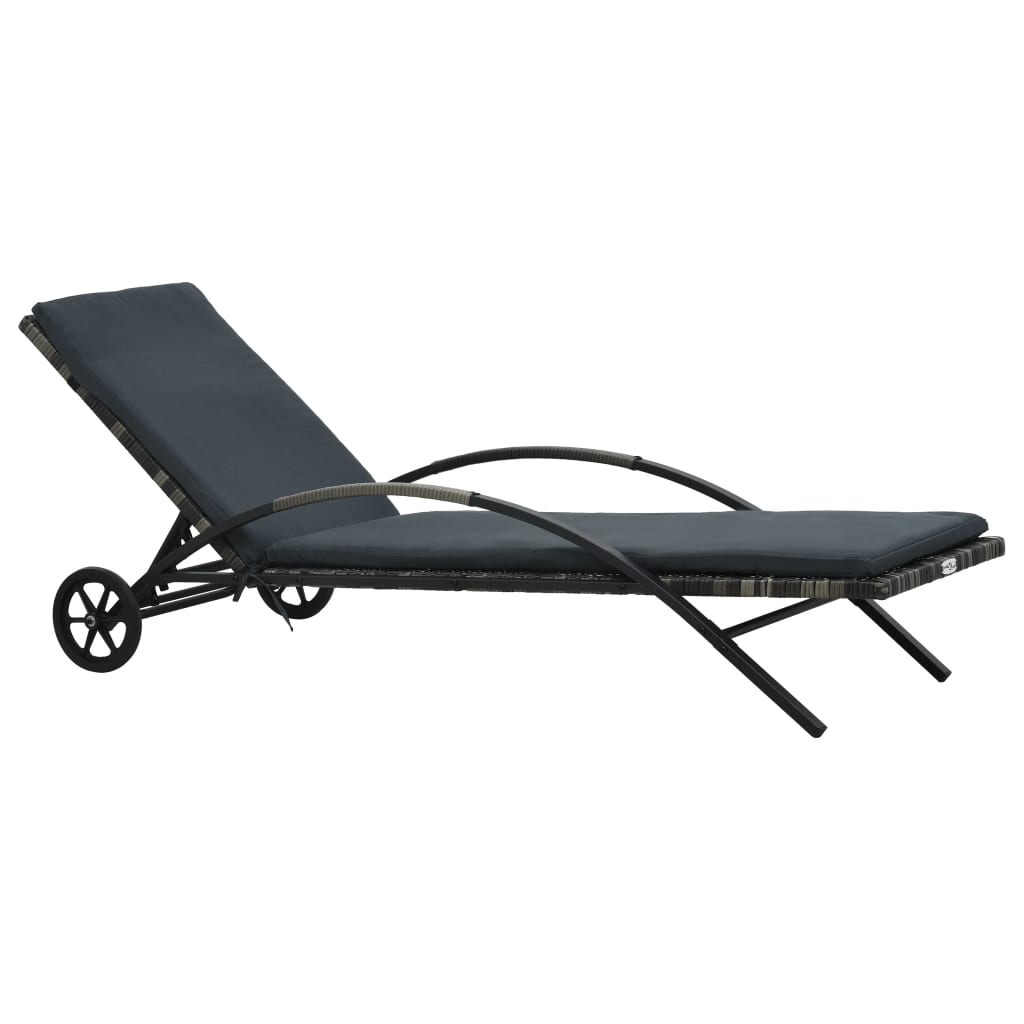 Sun Lounger with Cushion & Wheels Poly Rattan Anthracite- Sunloungers - HomeShopIreland - Home Shop Ireland - Sunloungers - Sun Lounger with Cushion & Wheels Poly Rattan Anthracite