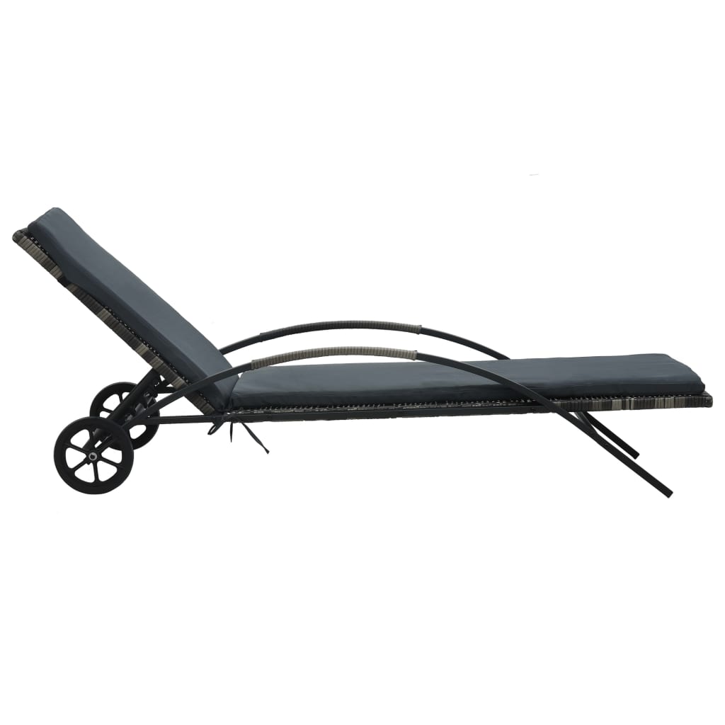 Sun Lounger with Cushion & Wheels Poly Rattan Anthracite- Sunloungers - HomeShopIreland - Home Shop Ireland - Sunloungers - Sun Lounger with Cushion & Wheels Poly Rattan Anthracite