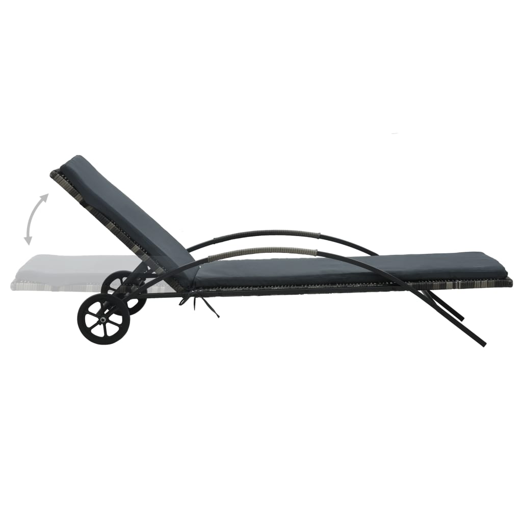 Sun Lounger with Cushion & Wheels Poly Rattan Anthracite- Sunloungers - HomeShopIreland - Home Shop Ireland - Sunloungers - Sun Lounger with Cushion & Wheels Poly Rattan Anthracite