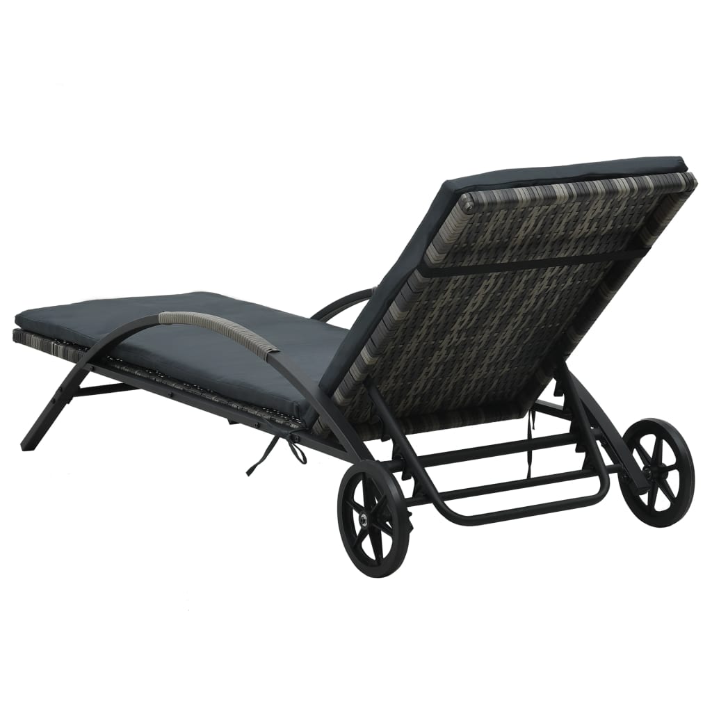 Sun Lounger with Cushion & Wheels Poly Rattan Anthracite- Sunloungers - HomeShopIreland - Home Shop Ireland - Sunloungers - Sun Lounger with Cushion & Wheels Poly Rattan Anthracite