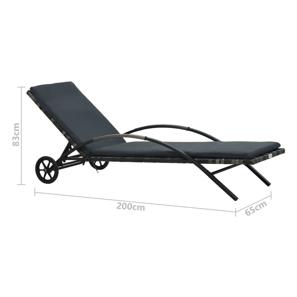 Sun Lounger with Cushion & Wheels Poly Rattan Anthracite- Sunloungers - HomeShopIreland - Home Shop Ireland - Sunloungers - Sun Lounger with Cushion & Wheels Poly Rattan Anthracite