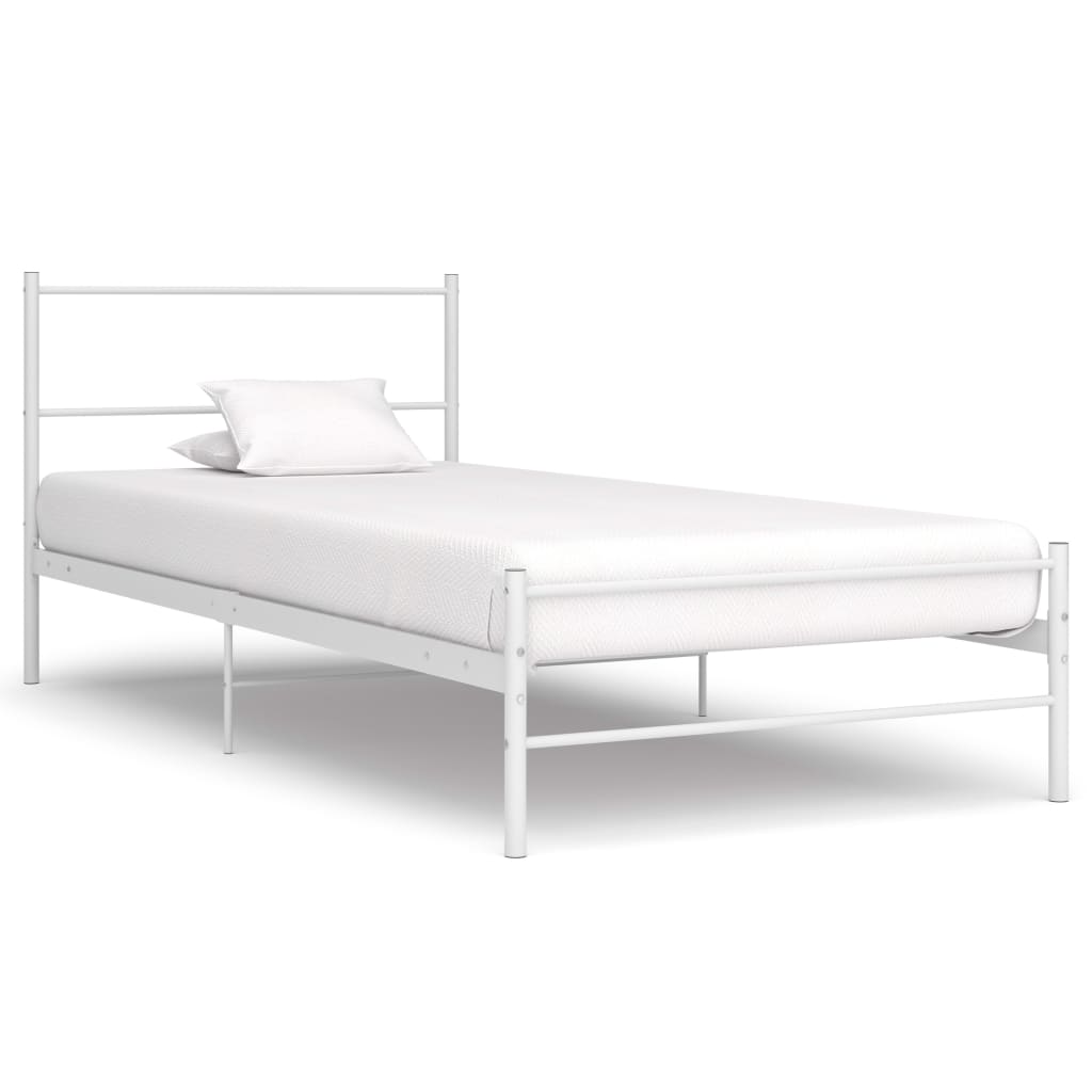 Bed Frame White Metal 100x200 cm- Beds & Bed Frames - HomeShopIreland - Home Shop Ireland - Beds & Bed Frames - Bed Frame White Metal 100x200 cm