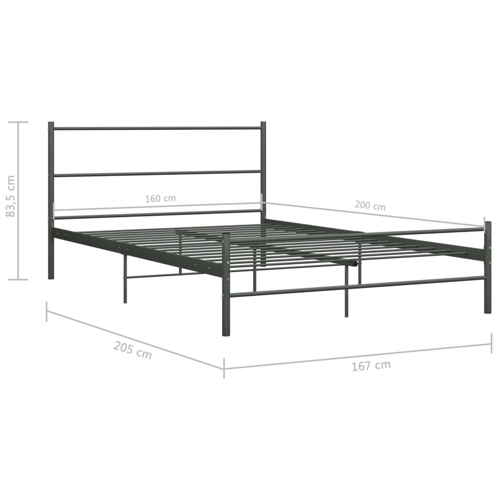 Bed Frame Grey Metal 160x200 cm- Beds & Bed Frames - HomeShopIreland - Home Shop Ireland - Beds & Bed Frames - Bed Frame Grey Metal 160x200 cm