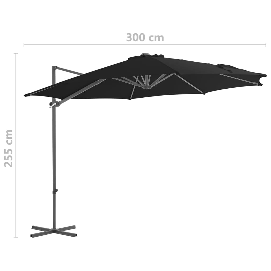 Cantilever Umbrella with Steel Pole Black 300 cm- Outdoor Umbrellas & Sunshades - HomeShopIreland - Home Shop Ireland - Outdoor Umbrellas & Sunshades - Cantilever Umbrella with Steel Pole Black 300 cm