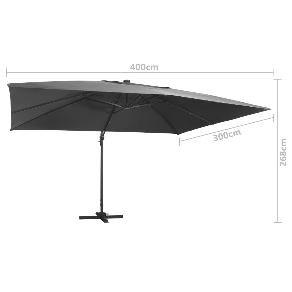 Cantilever Umbrella with LED Lights and Aluminium Pole 400x300 cm Anthracite- Outdoor Umbrellas & Sunshades - HomeShopIreland - Home Shop Ireland - Outdoor Umbrellas & Sunshades - Cantilever Umbrella with LED Lights and Aluminium Pole 400x300 cm Anthracite
