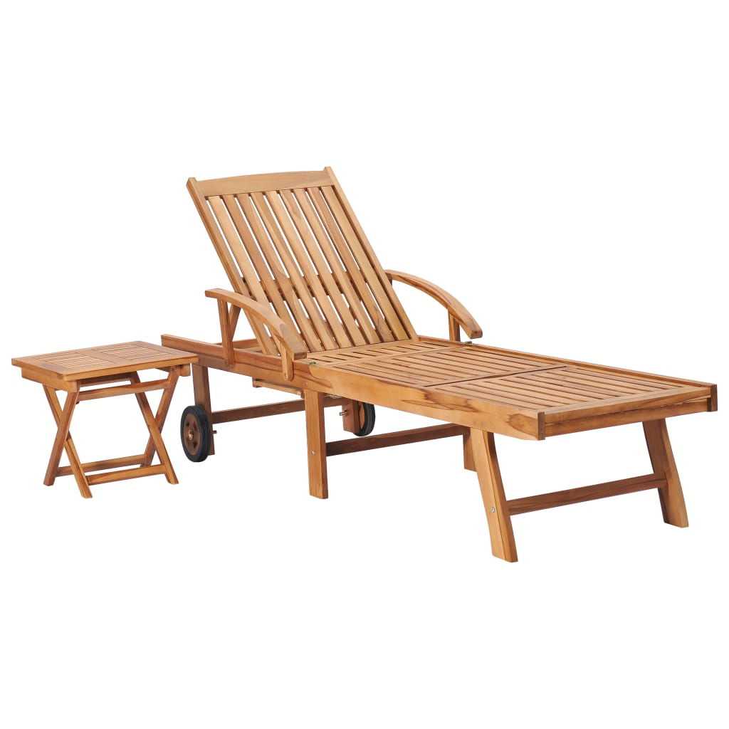 Sun Lounger with Table Solid Teak Wood- Sunloungers - HomeShopIreland - Home Shop Ireland - Sunloungers - Sun Lounger with Table Solid Teak Wood