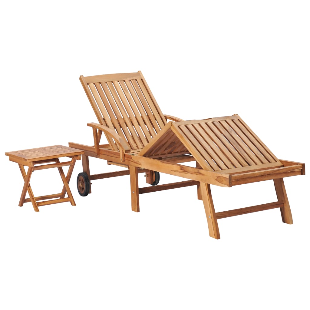 Sun Lounger with Table Solid Teak Wood- Sunloungers - HomeShopIreland - Home Shop Ireland - Sunloungers - Sun Lounger with Table Solid Teak Wood