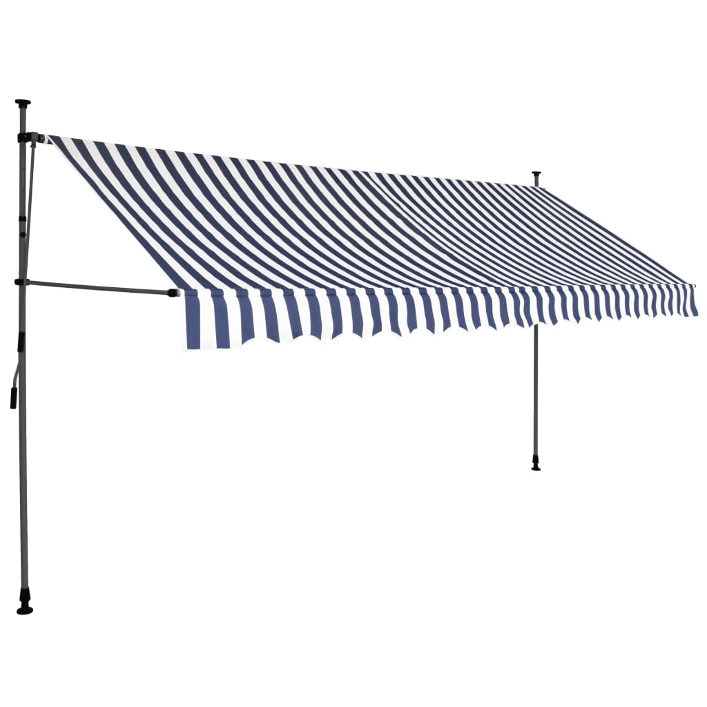 Manual Retractable Awning with LED 350 cm Blue and White- Window & Door Awnings - HomeShopIreland - Home Shop Ireland - Window & Door Awnings - Manual Retractable Awning with LED 350 cm Blue and White