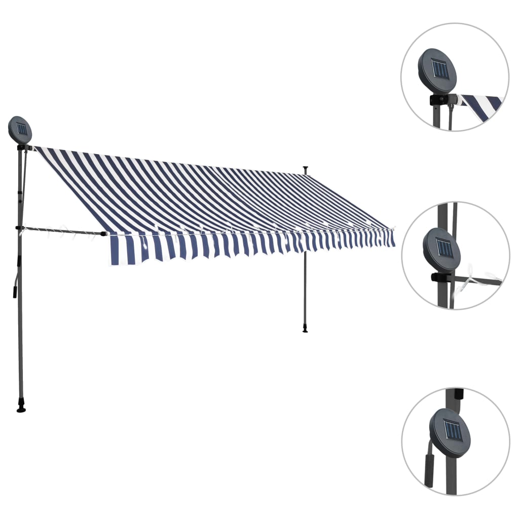 Manual Retractable Awning with LED 350 cm Blue and White- Window & Door Awnings - HomeShopIreland - Home Shop Ireland - Window & Door Awnings - Manual Retractable Awning with LED 350 cm Blue and White