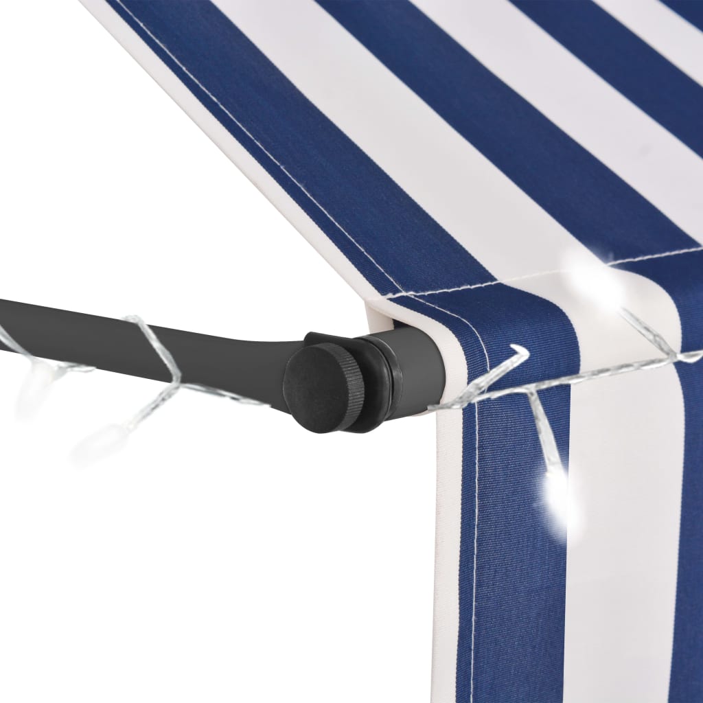 Manual Retractable Awning with LED 350 cm Blue and White- Window & Door Awnings - HomeShopIreland - Home Shop Ireland - Window & Door Awnings - Manual Retractable Awning with LED 350 cm Blue and White