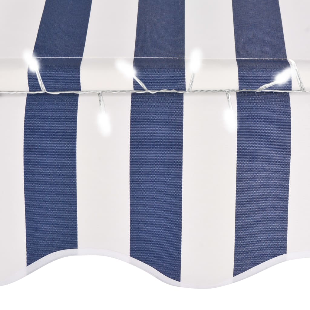 Manual Retractable Awning with LED 350 cm Blue and White- Window & Door Awnings - HomeShopIreland - Home Shop Ireland - Window & Door Awnings - Manual Retractable Awning with LED 350 cm Blue and White