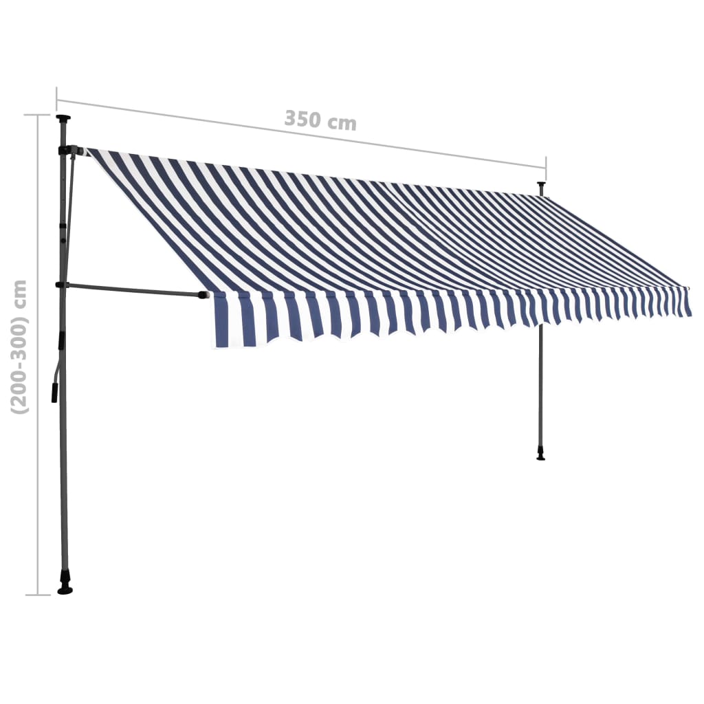 Manual Retractable Awning with LED 350 cm Blue and White- Window & Door Awnings - HomeShopIreland - Home Shop Ireland - Window & Door Awnings - Manual Retractable Awning with LED 350 cm Blue and White