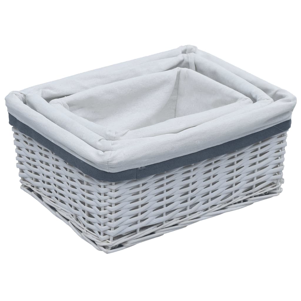 3 Piece Stackable Basket Set White Willow- Household Storage Boxes - HomeShopIreland - Home Shop Ireland - Household Storage Boxes - 3 Piece Stackable Basket Set White Willow