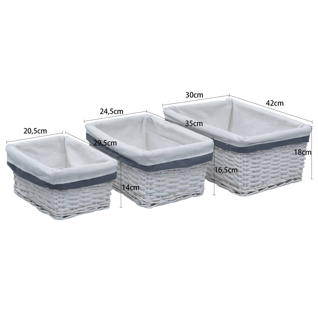 3 Piece Stackable Basket Set White Willow- Household Storage Boxes - HomeShopIreland - Home Shop Ireland - Household Storage Boxes - 3 Piece Stackable Basket Set White Willow