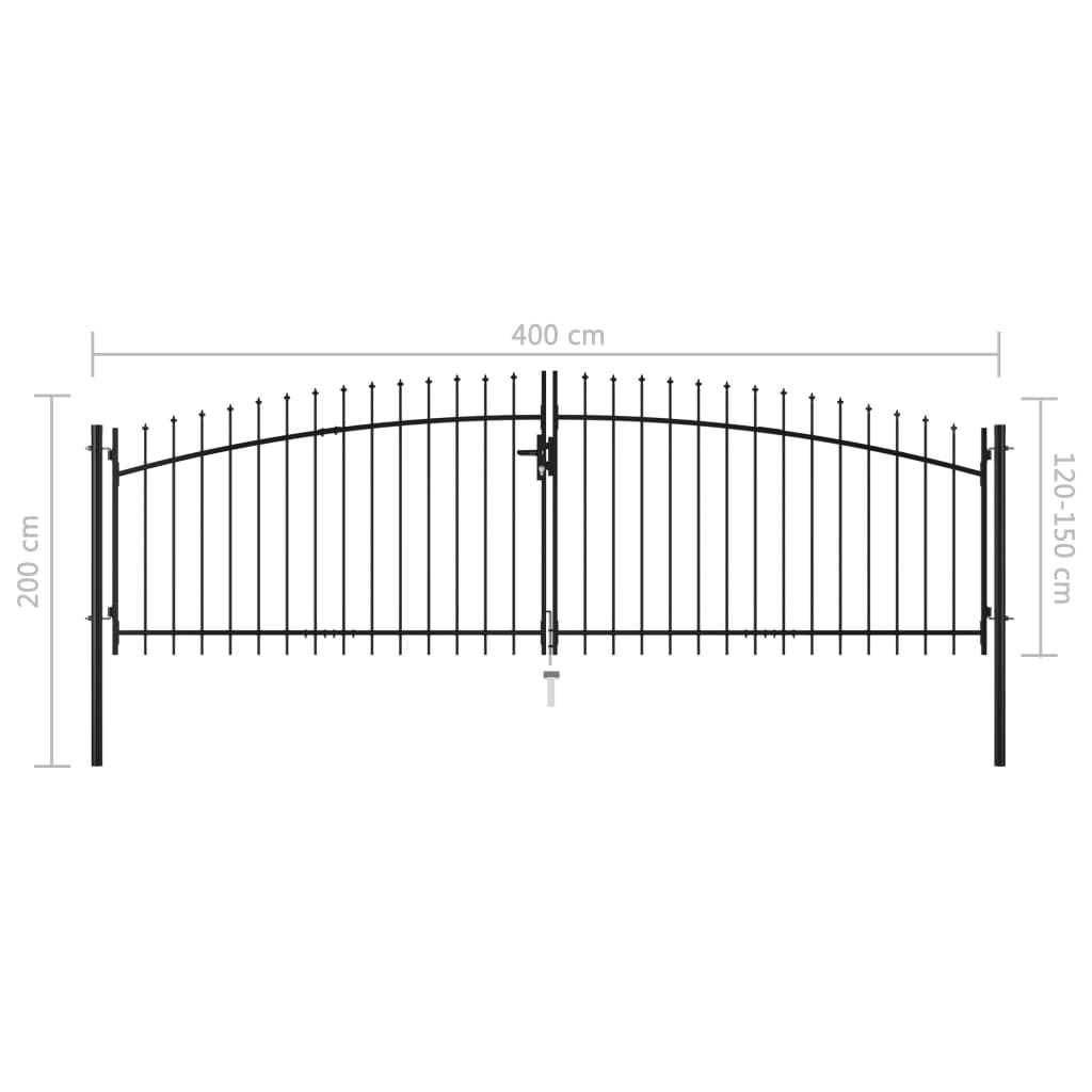Double Door Fence Gate with Spear Top 400x200 cm- Gates - HomeShopIreland - Home Shop Ireland - Gates - Double Door Fence Gate with Spear Top 400x200 cm