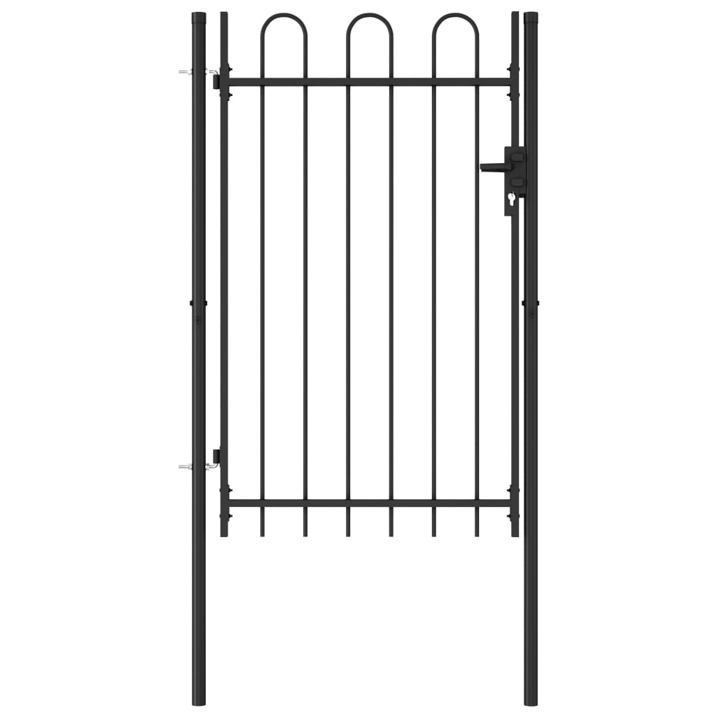 Fence Gate Single Door with Arched Top Steel 1x1.5 m Black- Gates - HomeShopIreland - Home Shop Ireland - Gates - Fence Gate Single Door with Arched Top Steel 1x1.5 m Black