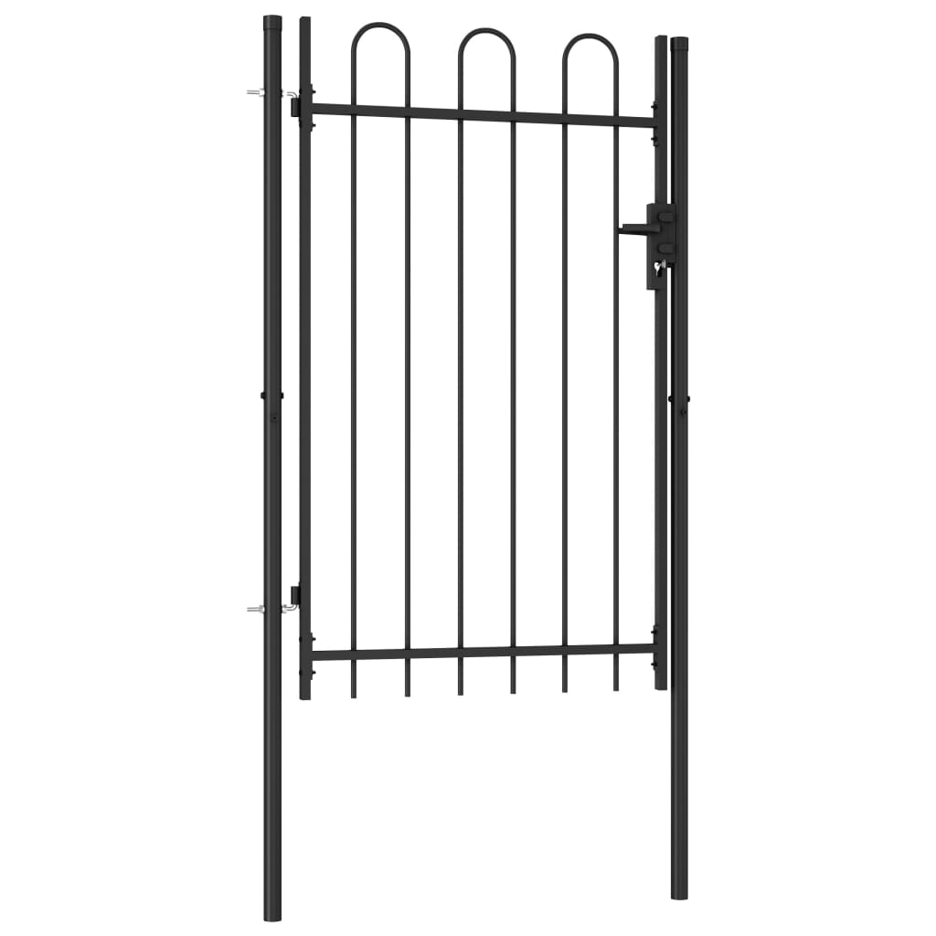 Fence Gate Single Door with Arched Top Steel 1x1.5 m Black- Gates - HomeShopIreland - Home Shop Ireland - Gates - Fence Gate Single Door with Arched Top Steel 1x1.5 m Black