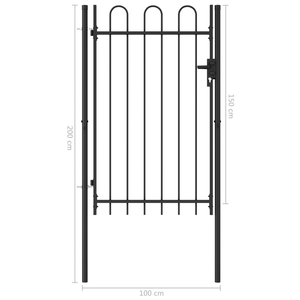 Fence Gate Single Door with Arched Top Steel 1x1.5 m Black- Gates - HomeShopIreland - Home Shop Ireland - Gates - Fence Gate Single Door with Arched Top Steel 1x1.5 m Black