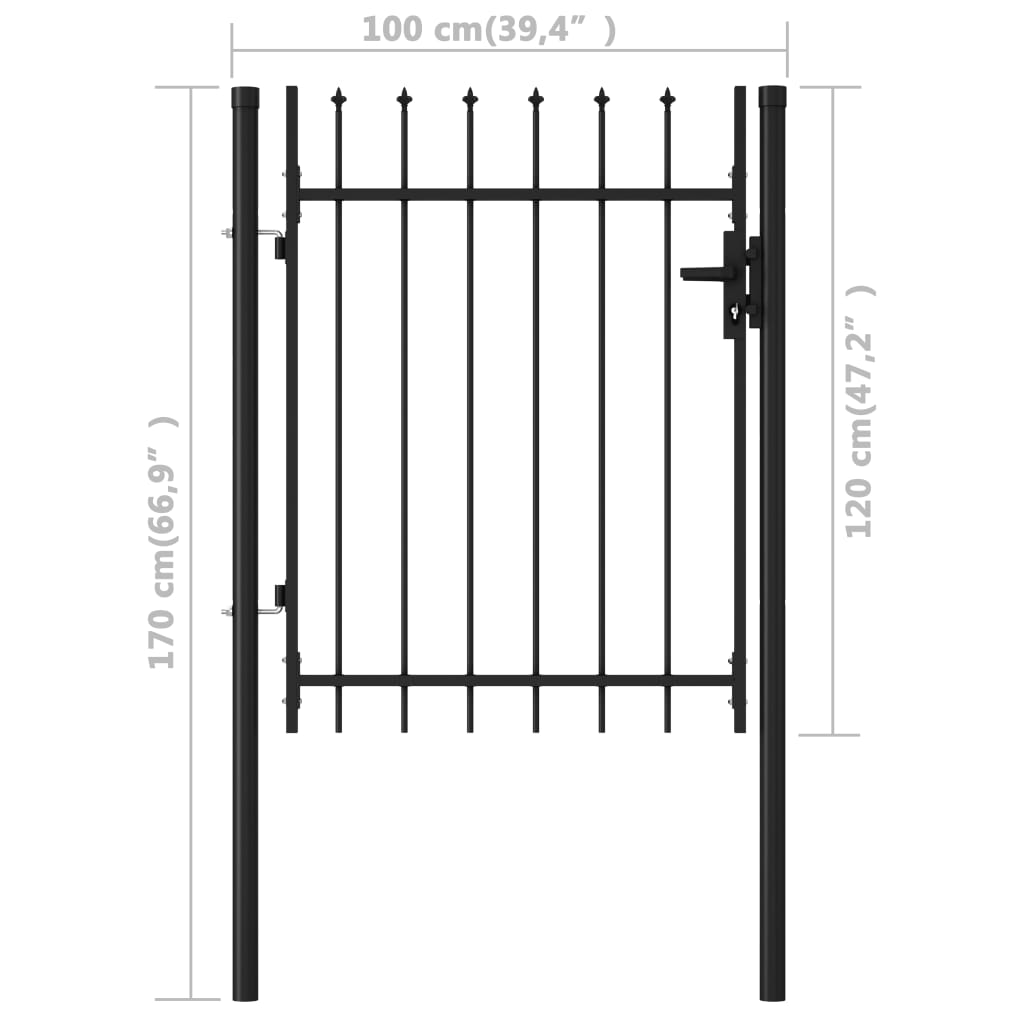 Fence Gate Single Door with Spike Top Steel 1x1.2 m Black- Gates - HomeShopIreland - Home Shop Ireland - Gates - Fence Gate Single Door with Spike Top Steel 1x1.2 m Black