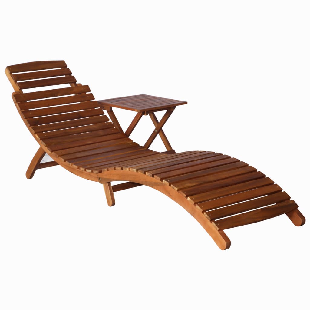 Sunlounger with Table Solid Acacia Wood Brown- Sunloungers - HomeShopIreland - Home Shop Ireland - Sunloungers - Sunlounger with Table Solid Acacia Wood Brown