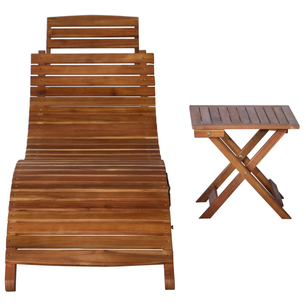 Sunlounger with Table Solid Acacia Wood Brown- Sunloungers - HomeShopIreland - Home Shop Ireland - Sunloungers - Sunlounger with Table Solid Acacia Wood Brown