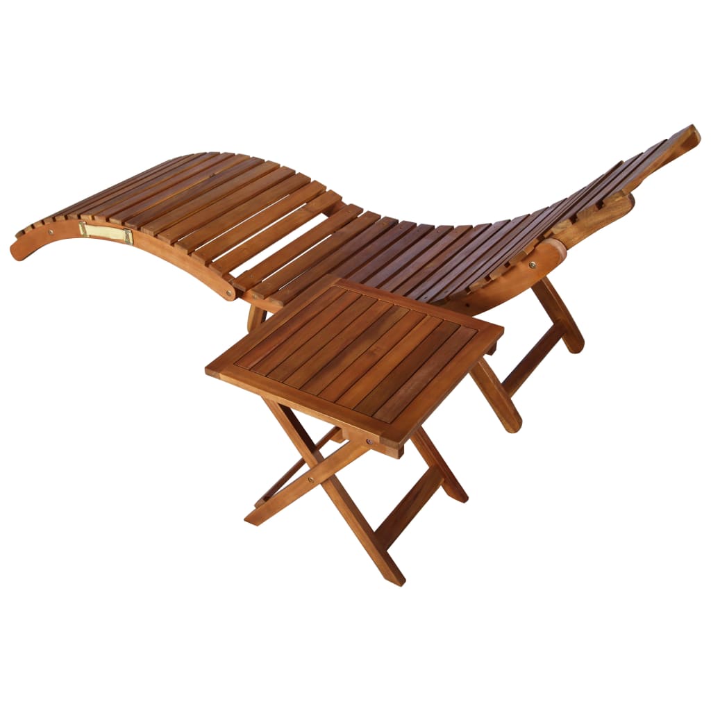 Sunlounger with Table Solid Acacia Wood Brown- Sunloungers - HomeShopIreland - Home Shop Ireland - Sunloungers - Sunlounger with Table Solid Acacia Wood Brown