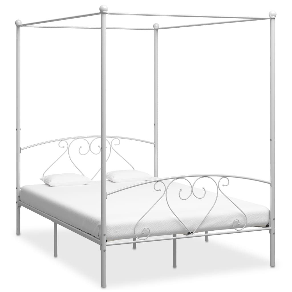 Canopy Bed Frame White Metal 160x200 cm- Beds & Bed Frames - HomeShopIreland - Home Shop Ireland - Beds & Bed Frames - Canopy Bed Frame White Metal 160x200 cm