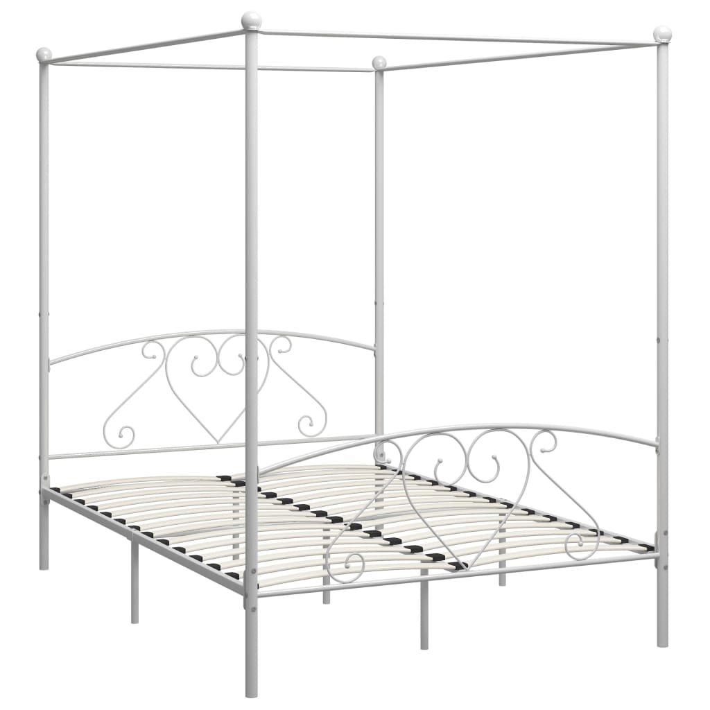 Canopy Bed Frame White Metal 160x200 cm- Beds & Bed Frames - HomeShopIreland - Home Shop Ireland - Beds & Bed Frames - Canopy Bed Frame White Metal 160x200 cm