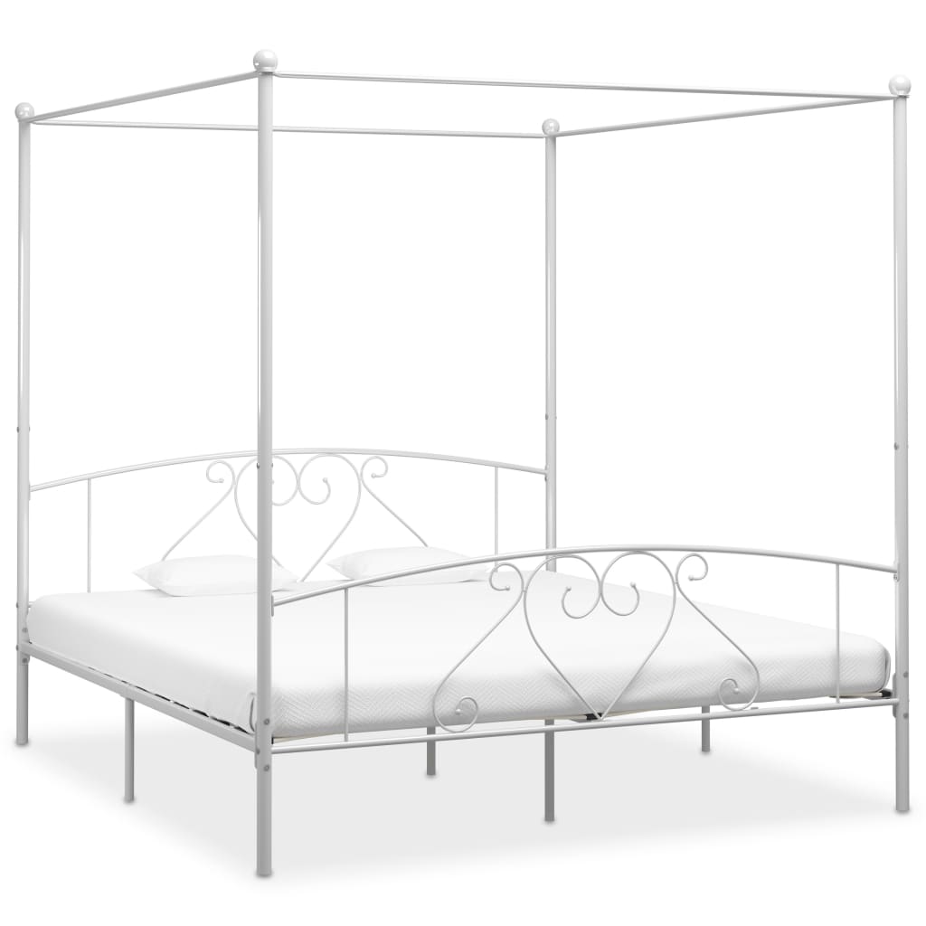 Canopy Bed Frame White Metal 6FT Super King- Beds & Bed Frames - HomeShopIreland - Home Shop Ireland - Beds & Bed Frames - Canopy Bed Frame White Metal 6FT Super King